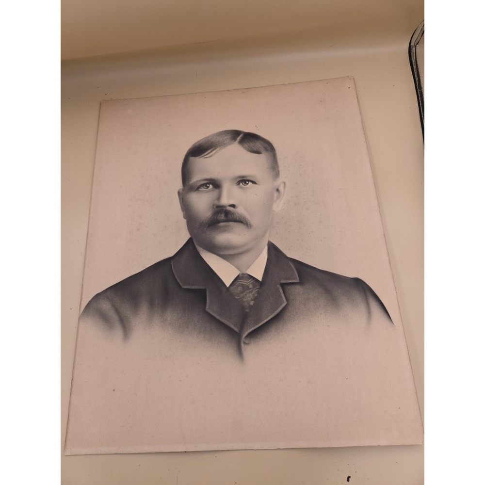 Large Antique Crayon Enlargement Portrait Victorian Gentleman Man 16x20 in
